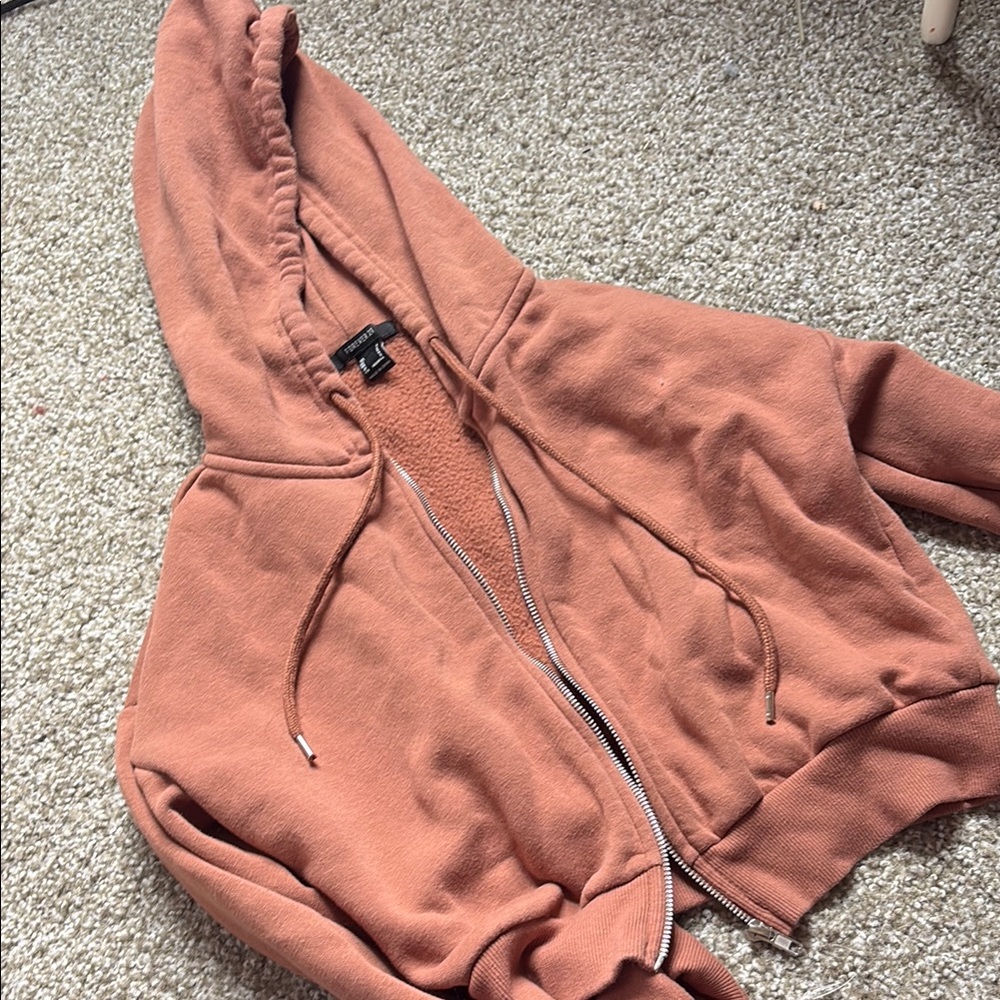 Rust Orange Zip-Up Cropped Hoodie